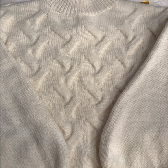 Nine West Cream Cable-Pattern Mock Neck Sweater - Picture 2 of 6